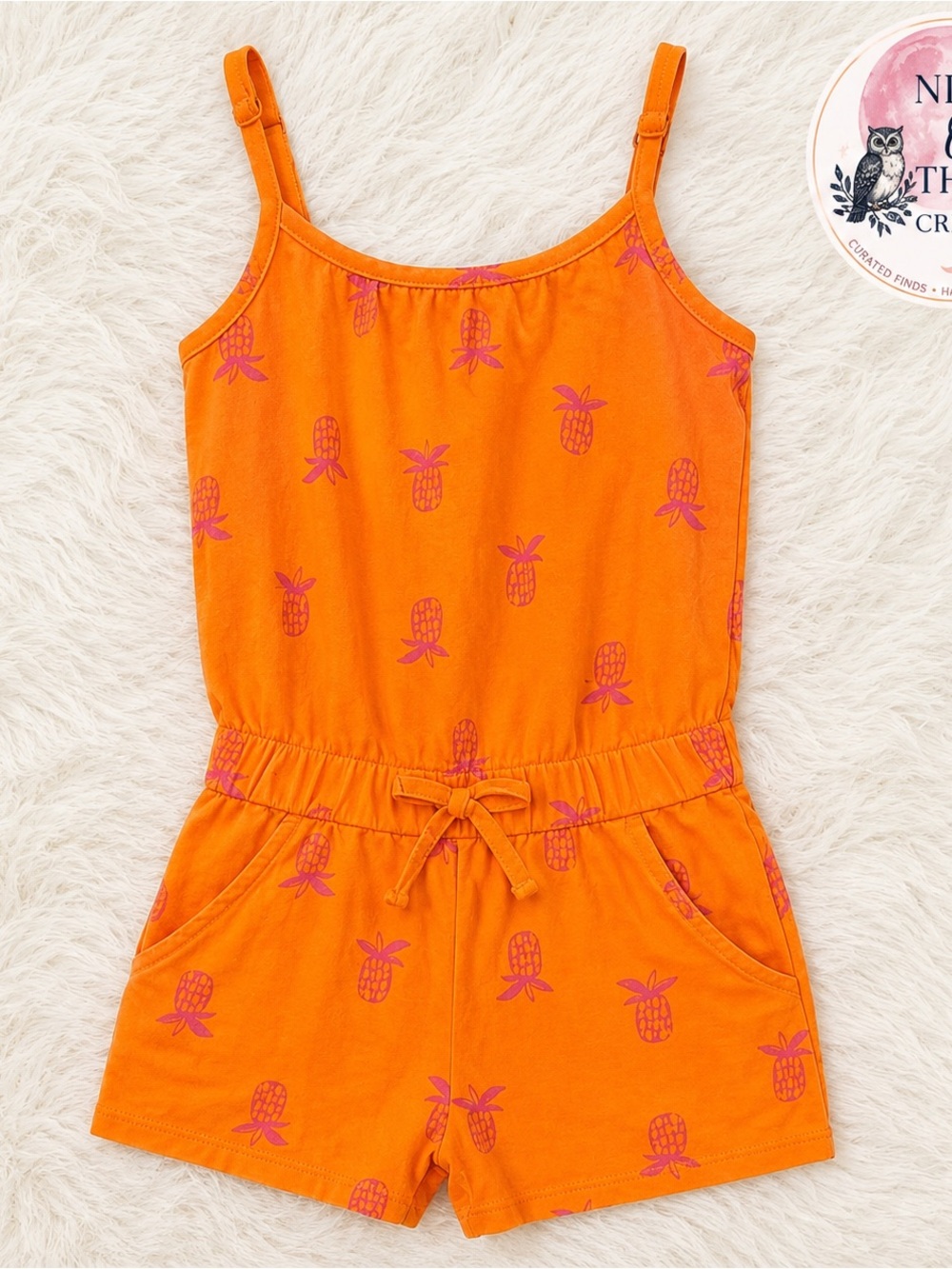 Girls' Orange with Pink
Pineapple Print Summer Romper | Sleeveless Elastic Waist